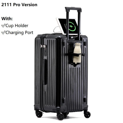 Smart Carry-On Luggage with USB Charging & Cup Holder – 20/24/26/28” Travel Suitcase