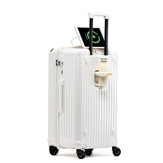 Smart Carry-On Luggage with USB Charging & Cup Holder – 20/24/26/28” Travel Suitcase